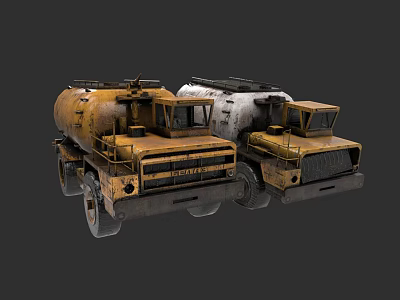 Two Old Yellow And White Concrete Mixer Trucks In Industrial Style 3d model