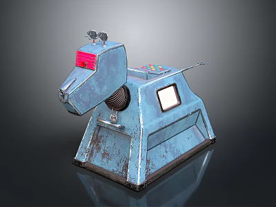 Vintage Blue Mechanical Dog With Red Eye Control Panel Antenna And Metallic Structure 3d model