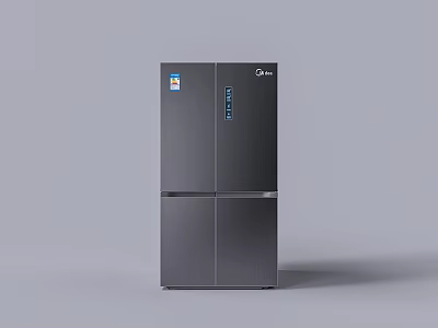 Midea Gray Stainless Steel Refrigerator With Digital Display And Multi Door Design 3d model