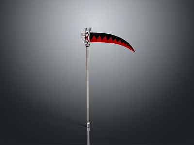 Decorative Polearm Weapon With Silver Handle Black Blade And Red Serrated Edges Design 3d model