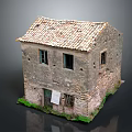 Old Stone House Architecture With Tile Roof Stone Walls Windows Small Sign And Green Plants