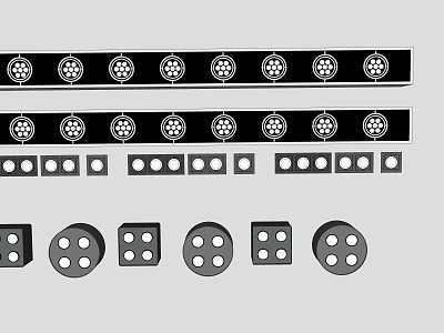 Miscellaneous Decorative Components With Striped Bands Circular Patterns And Square Parts 3d model