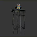 Blue Worn Edges Tabletop Stool With Metal Curved Pattern Legs And Red Blue Striped Thermos