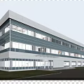 Modern Multi Storey Industrial Factory Building Featuring Glass Curtain Walls And Surrounding Greenery