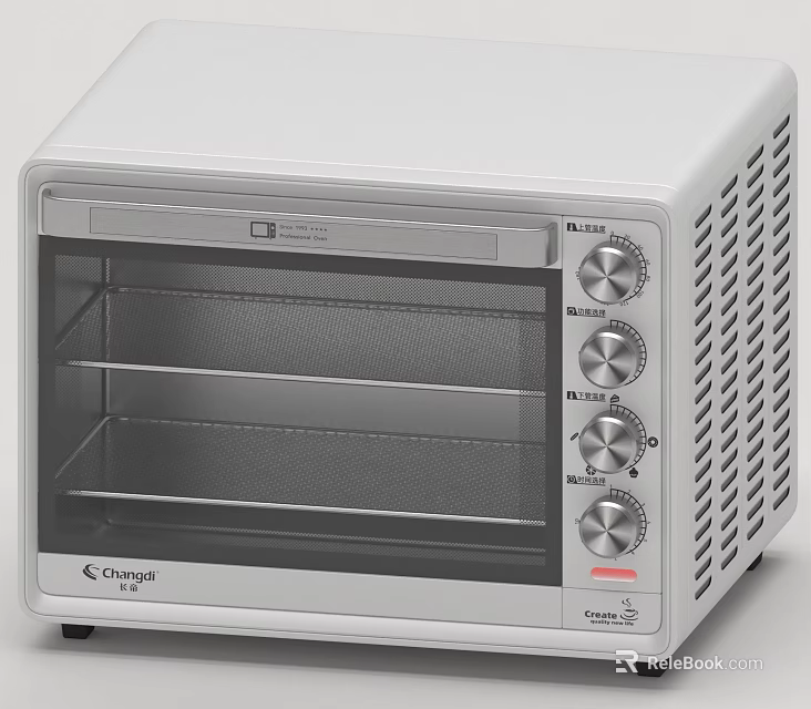 Concept White Electric Oven With Transparent Door And Knob Controls For Daily Use 3d model 