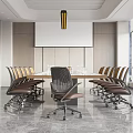 Modern Conference Room Interior With Large Windows Conference Table Chairs And Projection Screen