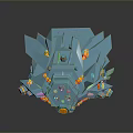 Blue Mechanical Game Movie Character With Sharp Crystal Edges And Orange Details