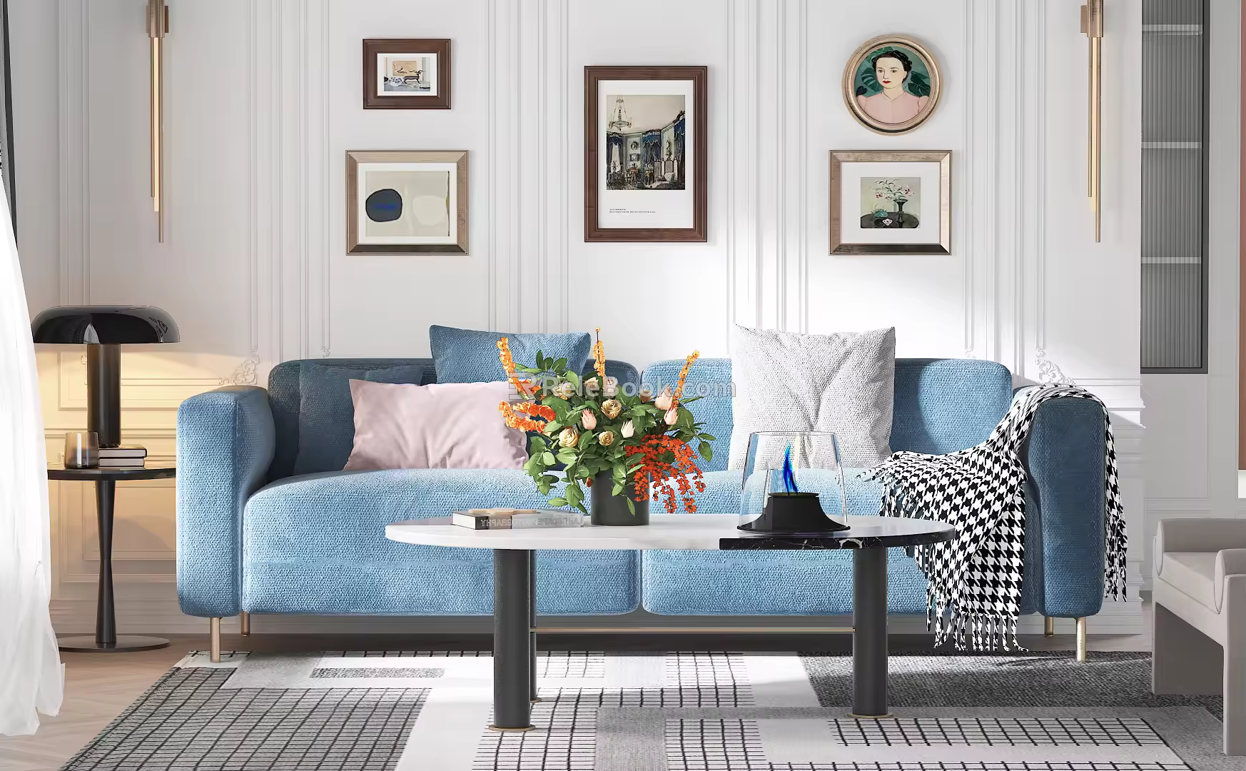 modern double sofa blue sofa combination backup 3d model