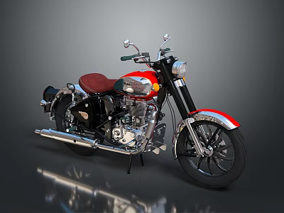 Vintage Red And Black Motorcycle With Chrome Accents And Classic Leather Seat 3d model