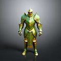 3D Model of Green and Gold Medieval Armor With Intricate Decorative Patterns and Metallic Finish
