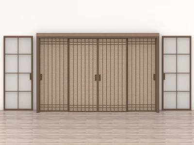 Japanese Style Wooden Swing Door With Lattice Design And Paper Panels For Interior Decoration 3d model