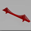 Red Suspension Bridge Model With Tower Structures And Steel Cables Design 3d model