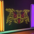 Vibrant Neon Decorative Light With Owl Shaped Design And Yellow Purple Tubing On Dark Background