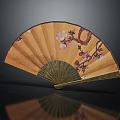 Decorative Hanging Fan with Plum Blossom Design on Yellow Surface Green Ribs