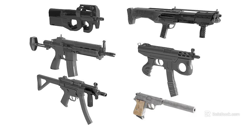 Assorted Firearms Collection With Pistols Rifles and Submachine Gun Models 3d model 