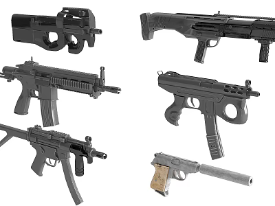 Assorted Firearms Collection With Pistols Rifles and Submachine Gun Models 3d model
