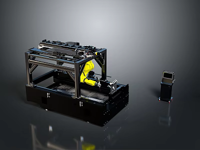 Industrial Mechanical Device With Black Metal Frame Yellow Components And Control Panel 3d model