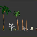 Tropical Decorative Scene With Tall Palm Trees Green Leaves And Orange Trunks
