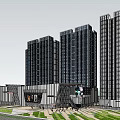 Modern Commercial Complex Design Featuring High Rise Towers Plaza And Green Spaces