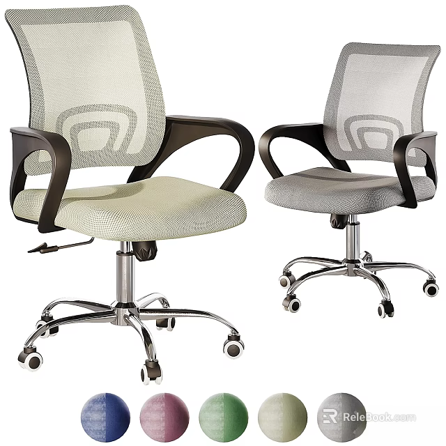Modern Office Desk Chair Set Beige Gray Mesh Back Black Armrests Silver Base Wheels 3d model 