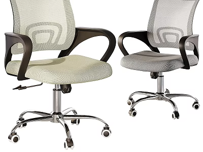Modern Office Desk Chair Set Beige Gray Mesh Back Black Armrests Silver Base Wheels 3d model