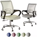 Modern Office Desk Chair Set Beige Gray Mesh Back Black Armrests Silver Base Wheels