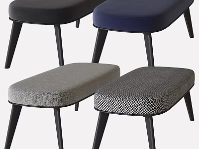 Modern Upholstered Benches with Black Legs in Black Navy Gray and Patterned Fabric 3d model