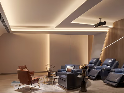 Modern Home Theater Interior With Comfortable Seating And Projector 3d model