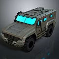 Rugged Military Vehicle With Military Green Exterior Large Tires And Blue Windows