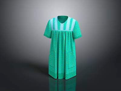 Women's Green Short Sleeve Dress with White Trim and Lace Casual Design 3d model