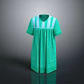 Women's Green Short Sleeve Dress with White Trim and Lace Casual Design