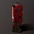 Red Robot Character With Mechanical Body And Detailed Robotic Leg Design
