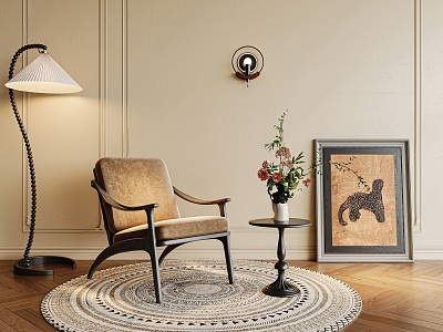 French leisure chair single chair floor lamp decorative painting wall lamp with armrest model