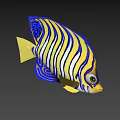Vibrant Yellow And Blue Striped Tropical Fish With Artistic Design Elements
