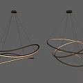 Modern Design Chandeliers With Golden Frames Circular Structures Illuminated Light Strips Hanging On Grey Background