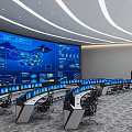 Modern Monitoring Room Command and Control Hall Monitoring Hall Dispatching Command Center Office Desk and Chair 3d model