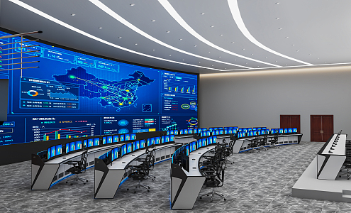 Modern Monitoring Room Command and Control Hall Monitoring Hall Dispatching Command Center Office Desk and Chair 3d model