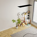 Whimsical Kids Room With Wooden House Shelves Toys And Green Plant