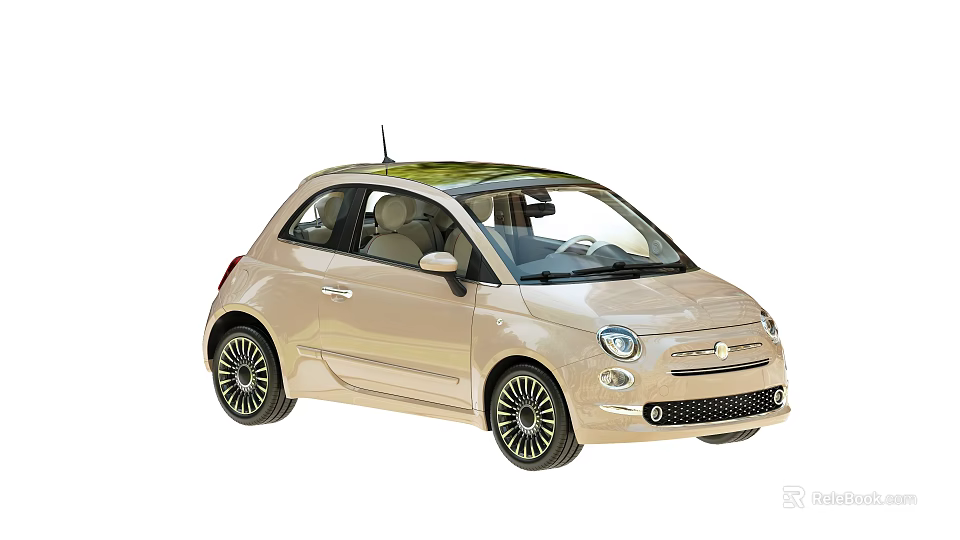 Stylish Compact Beige Two Door Car With Green Roof And Black Wheels 3d model 