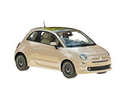 Stylish Compact Beige Two Door Car With Green Roof And Black Wheels 3d model