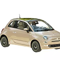 Stylish Compact Beige Two Door Car With Green Roof And Black Wheels