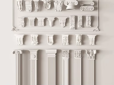 Different Styles of Classical Roman Columns Featuring Decorative Capitals and Architectural Elements 3d model