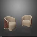 Set of Two Modern Single Sofa With Beige Upholstery And Brown Diamond Pattern Backrest 3d model