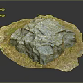 Natural Blue Stone with Wood Accent Green Grass Soil and Rough Texture