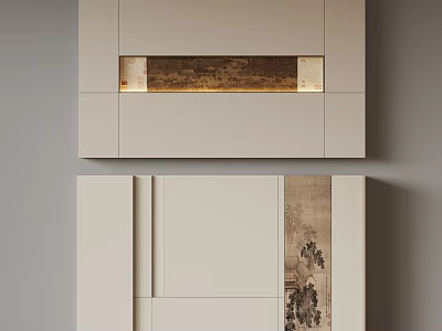 Modern Cabinet Interior Design With Illuminated Display And Decorative Artwork Details 3d model