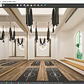 Yoga Studio With Green Aerial Hammocks Wooden Floors And Yoga Mats For Fitness