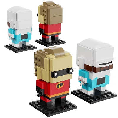 Assorted Colorful Building Block Character Figures With Unique Designs And Standing Poses 3d model