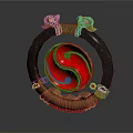 Decorative Ornament Set With Circular Black Ring Red Gold Yin Yang Pattern And Golden Decorations