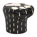 Black Side Table with Golden Vertical Stripes and Unique Curved Base Design 3d model