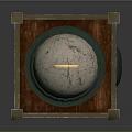 Wooden Box With Metal Corner Decorations Green Panel And Cracked Sphere
